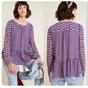 Maeve By Anthropologie Cheyenne Geometric Peplum Blouse XS‎